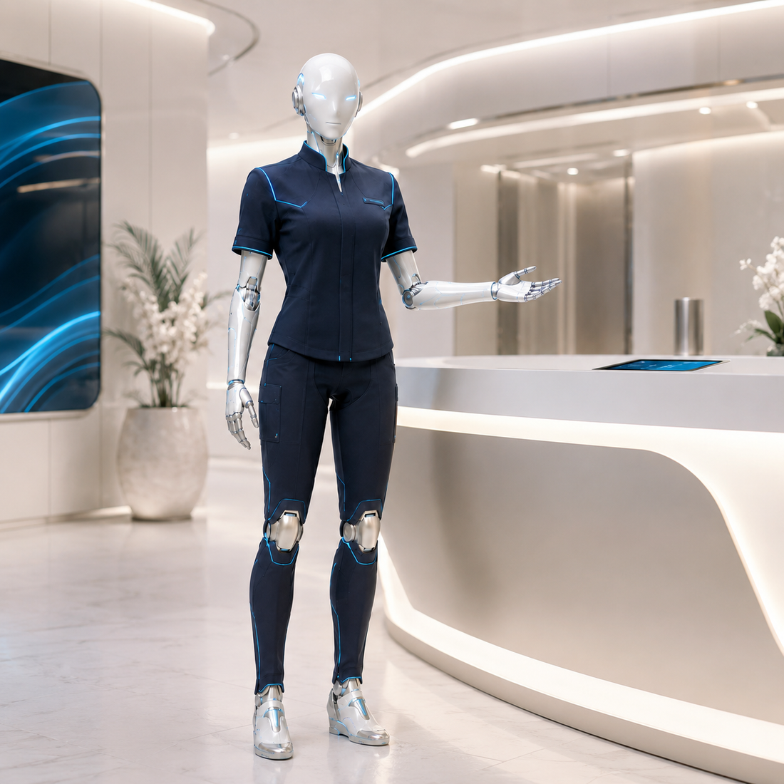 Corporate Fashion für Roboter: Sichtbare Markenidentität am Empfang