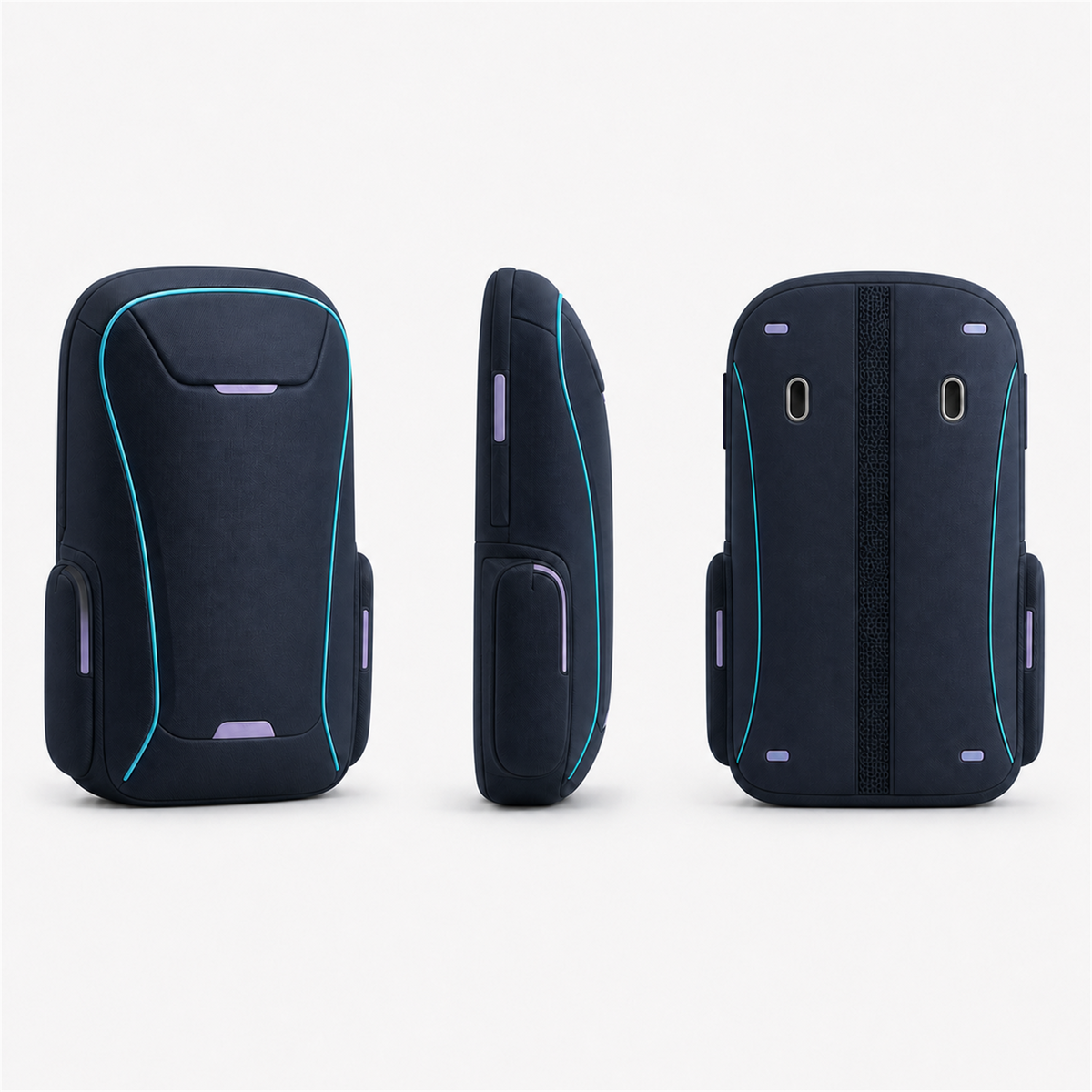 Companion Pack Mini Roboter-Rucksack von vorn, seitlich und mit versenkten Aufnahmen