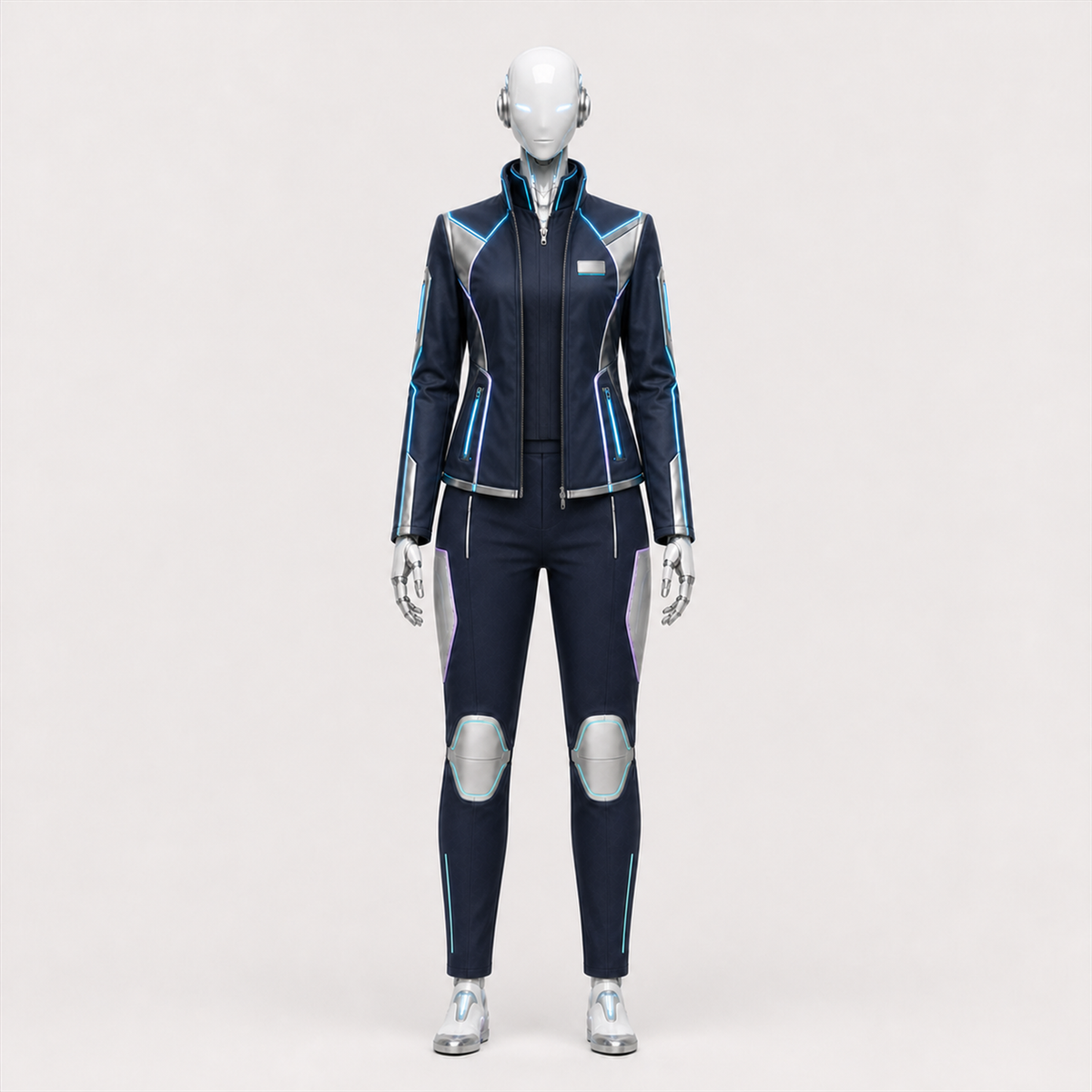 AURA trägt das BotCouture Corporate Welcome Set mit Identity Shirt, Branded Role Jacket und Utility Pants Light