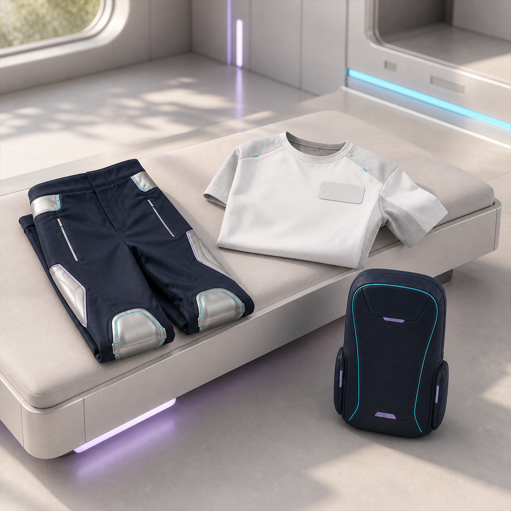 Everyday Starter Set mit Basic Shirt, Utility Pants Light und Companion Pack Mini in heller moderner Alltagsszene