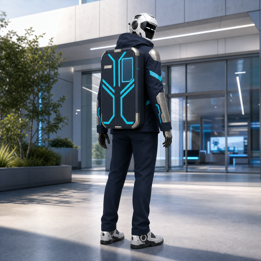 NOVA trägt die Modular Security Bag ohne Gurte an der Security Role Jacket