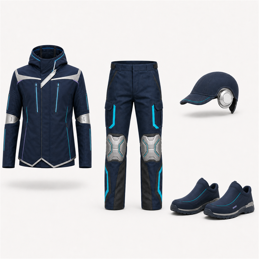 BotCouture Outdoor Protection Set mit Outdoor Weather Jacket, Utility Pants Pro Hose, Rain Cap und Outdoor Steps