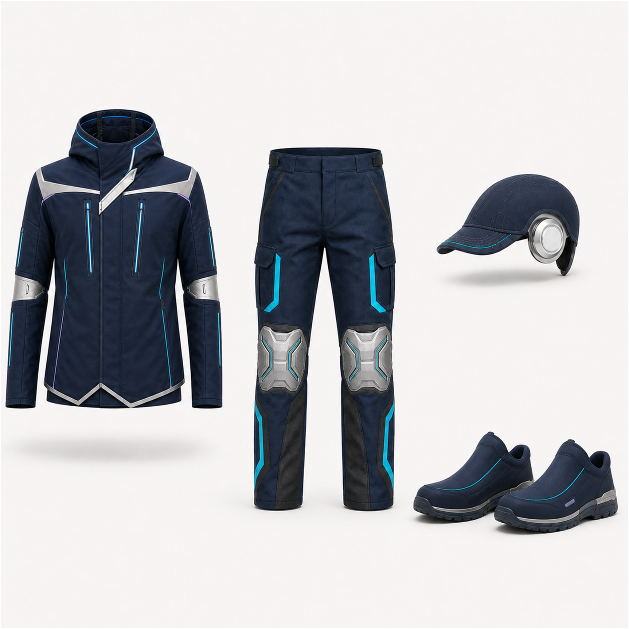 BotCouture Outdoor Protection Set mit Outdoor Weather Jacket, Utility Pants Pro Hose, Rain Cap und Outdoor Steps