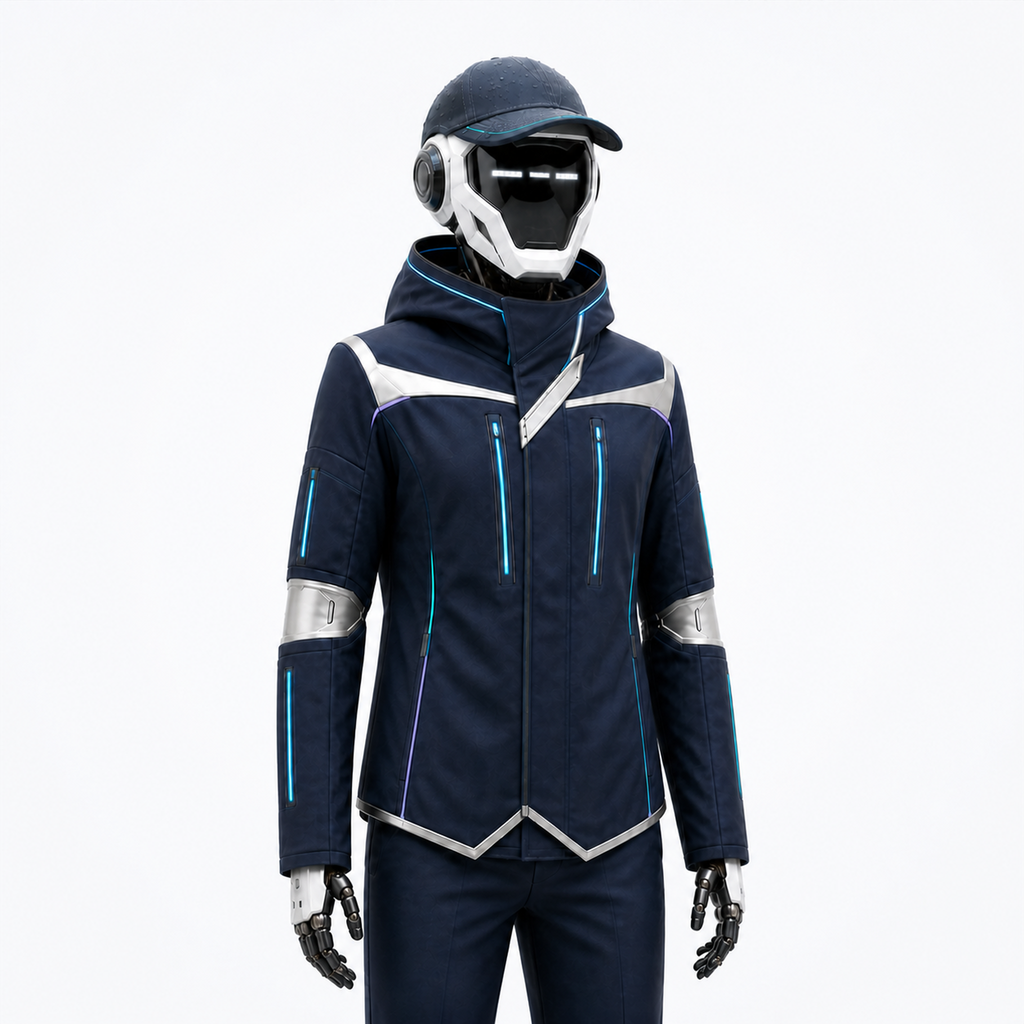 NOVA traegt seine breite BotCouture Rain Cap mit freiem Gesichtspanel und sichtbarem Kopfseitenmodul