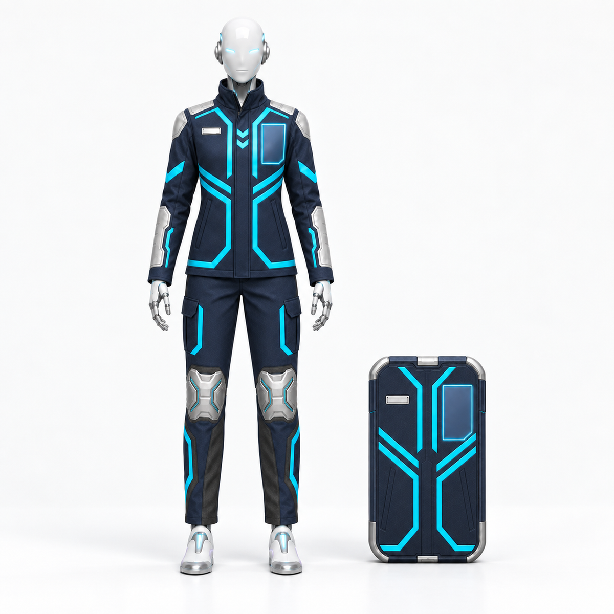AURA frontal im BotCouture Security Pro Set mit Security Role Jacket, Utility Pants Pro und Modular Security Bag