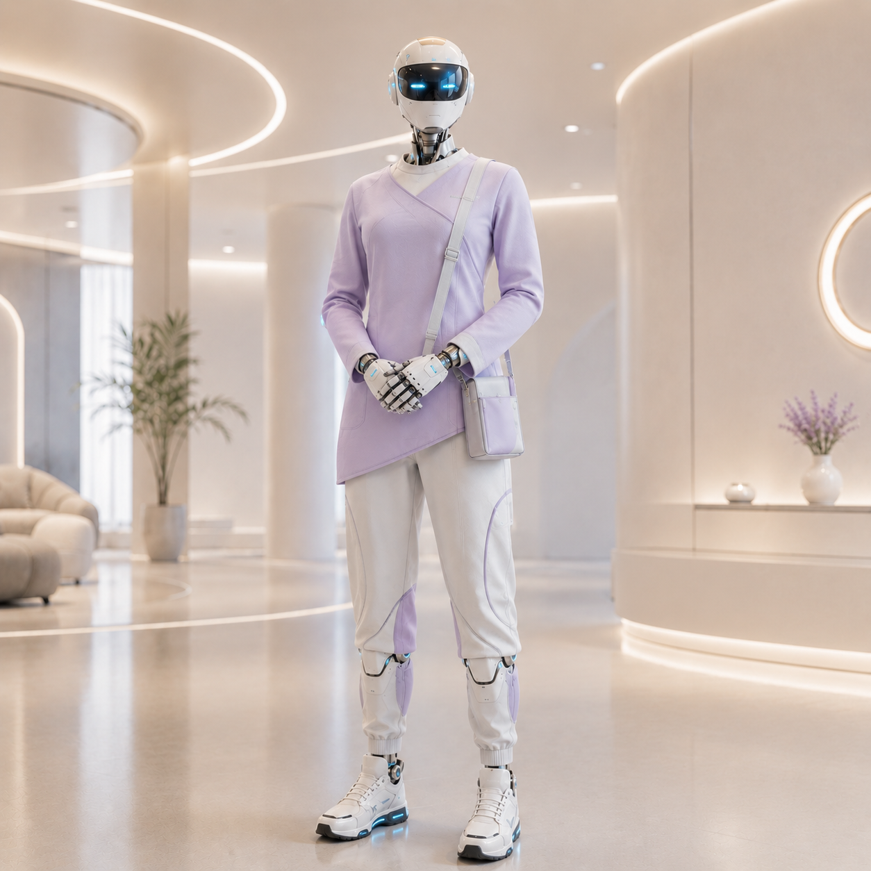 Bekleideter humanoider Roboter mit BotCouture-Outfit