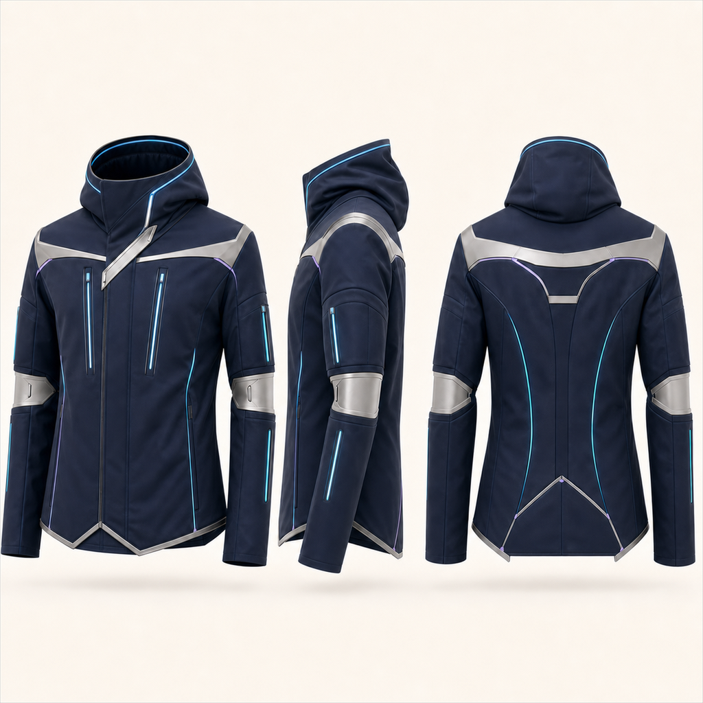 Outdoor Weather Jacket für Roboter in Deep Space Navy – Drei-Seiten-Ansicht