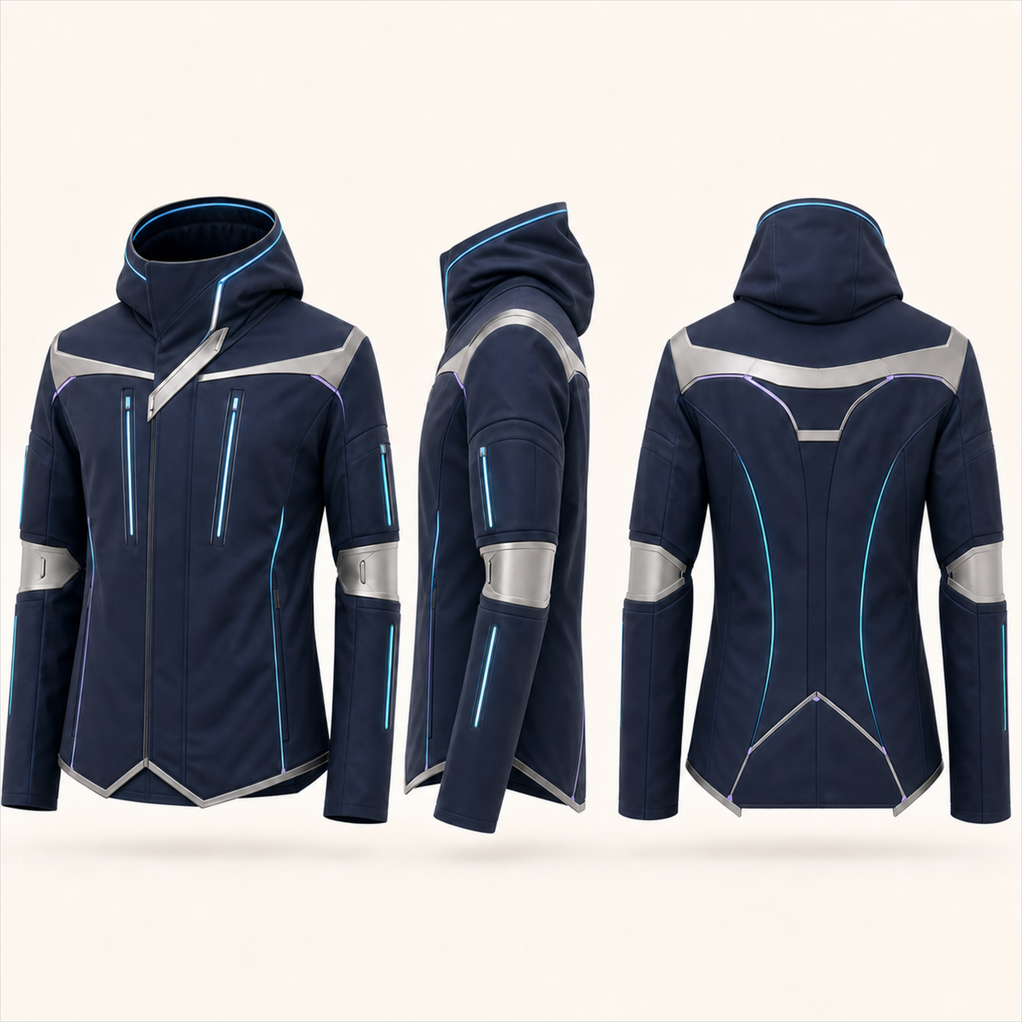 Outdoor Weather Jacket für Roboter in Deep Space Navy – Drei-Seiten-Ansicht