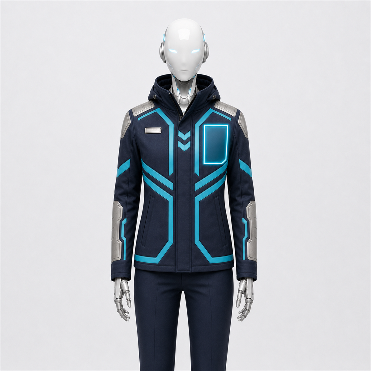 AURA trägt die BotCouture Security Role Jacket mit leuchtendem Role Light Panel