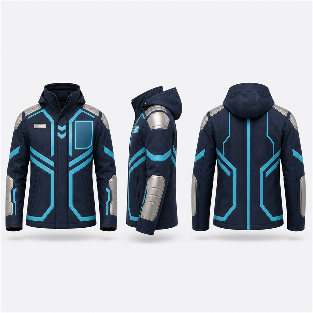 BotCouture Security Role Jacket in Vorderansicht, Seitenansicht und Rückansicht
