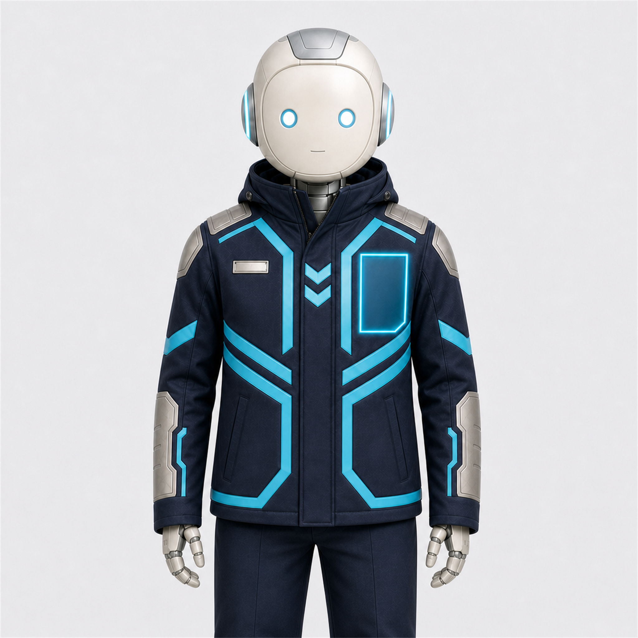 LUMI trägt die BotCouture Security Role Jacket mit leuchtendem Role Light Panel