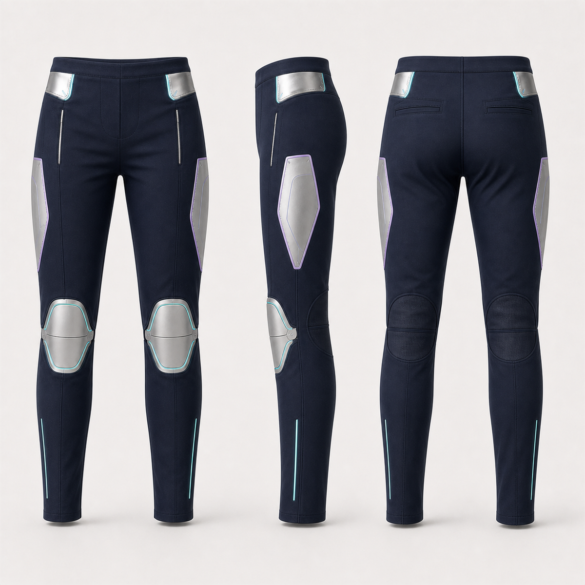 BotCouture Utility Pants Light in Vorder-, Seiten- und Rückansicht – visuelles Designkonzept