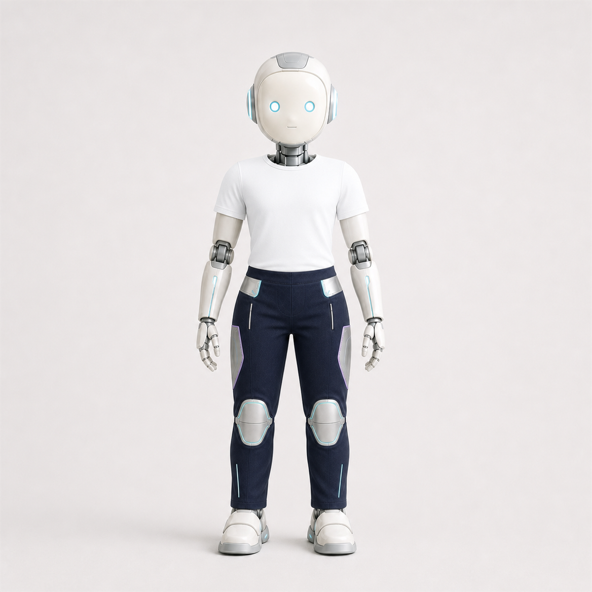 LUMI trägt die lange BotCouture Utility Pants Light mit neutralem Soft-White-Basistop