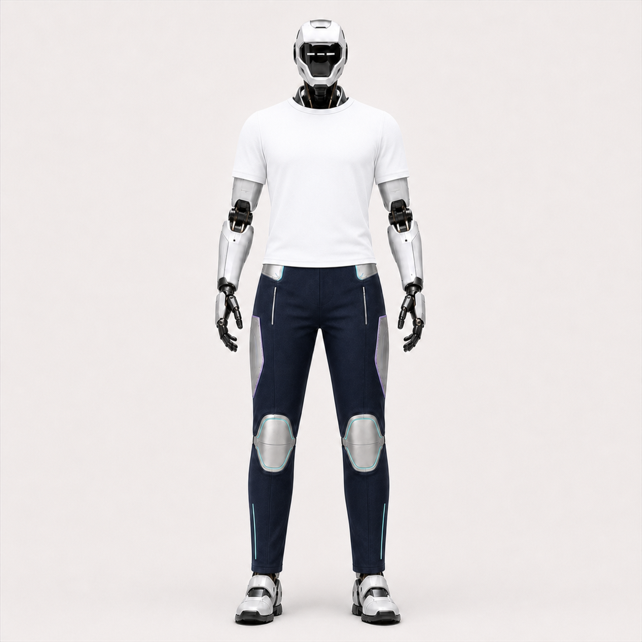 NOVA trägt die lange BotCouture Utility Pants Light mit neutralem Soft-White-Basistop