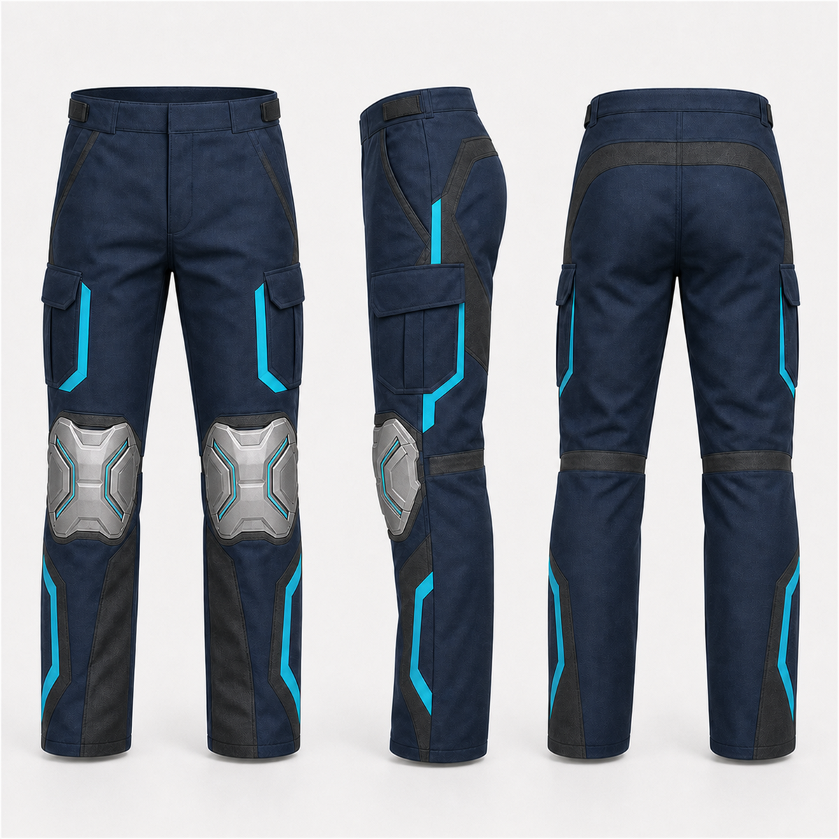 BotCouture Utility Pants Pro in Vorder-, Seiten- und Rückansicht